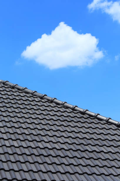 istock tile roof on a new house with blue sky 647967982