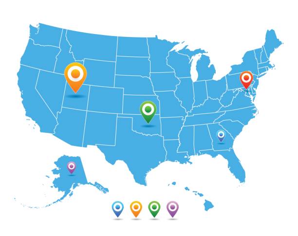 Mapa Wektorowa Stany Zjednoczone (USA) z odizolowanymi wskaźnikami – artystyczna grafika wektorowa