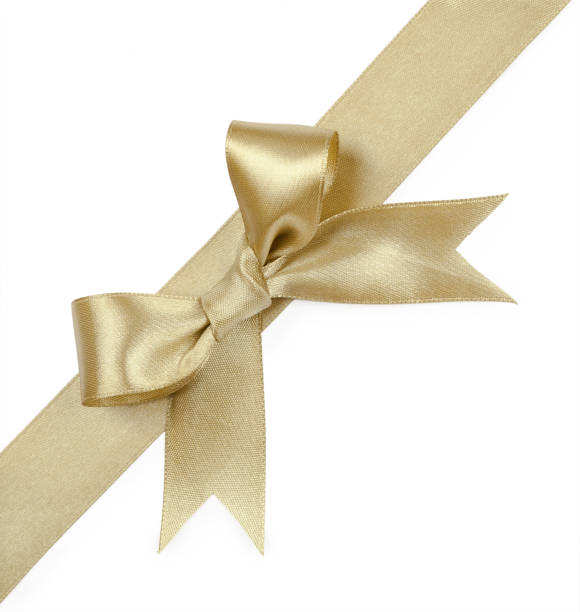 istock Gold ribbons with bow isolated on white background 647979764