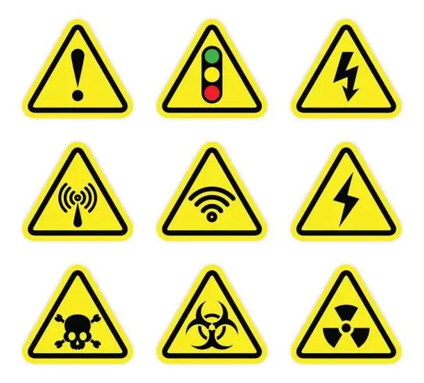 Vector illustration of Vector warning , signal symbol and radiation sign set