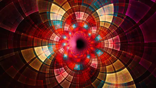Infinity. Colored circles and spirals. Radiation. 3D surreal illustration. Sacred geometry. Mysterious psychedelic relaxation pattern. Fractal abstract texture. Digital artwork graphic astrology magic