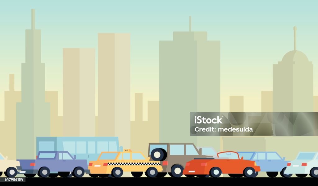 Cars Car Traffic in City Street. Traffic Jam stock vector