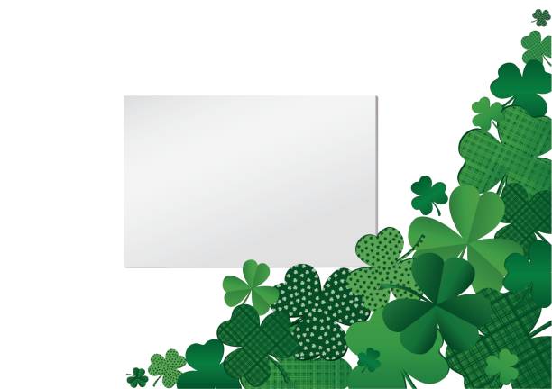 istock Many breeds of clover on the table. Empty blank sheet for advertising or text. Greeting card for St. Patrick's Day celebration. Vector illustration on a  white background 647987032