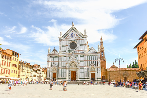 FLORENCE, ITALY - AUG 12, 2011 : Santa Croce cathedral front view in Florence, Italy