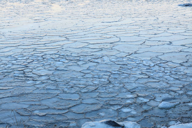 istock Ice blocks on freezing lake at dusk 648001094