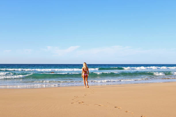 istock Women in bikinis walking on the beach 648012958