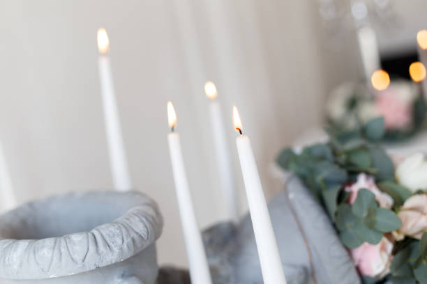 istock Candles near the wedding table 648028508
