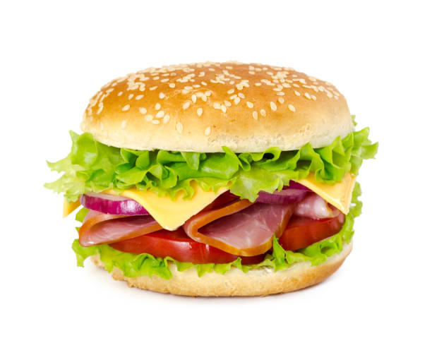 istock Sandwich with ham, tomato, cheese, onion and lettuce 648035162