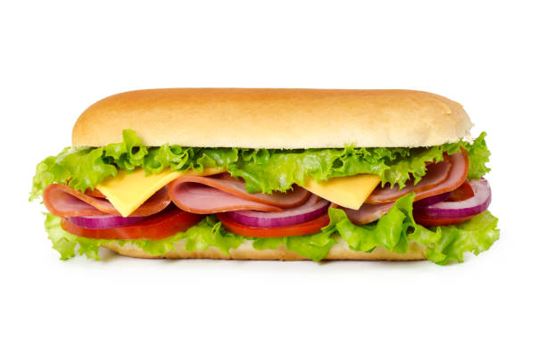 istock Sandwich with ham, tomato, cheese, onion and lettuce 648035182
