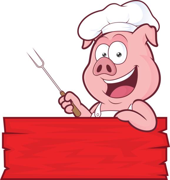 pig bbq szef kuchni - pig pork meat barbecue stock illustrations