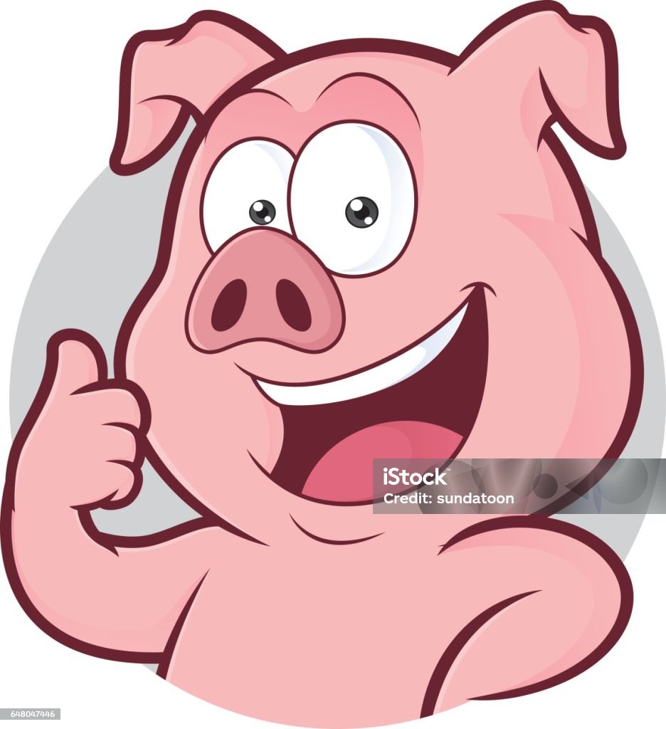 Pig giving thumbs up in round frame Clipart picture of a pig cartoon character giving thumbs up in round frame Pig stock vector