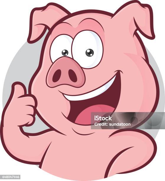 Pig Giving Thumbs Up In Round Frame Stock Illustration - Download Image Now - Pig, Cartoon, Icon Symbol