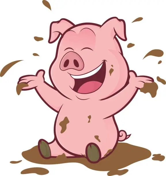 Vector illustration of Pig playing in the mud