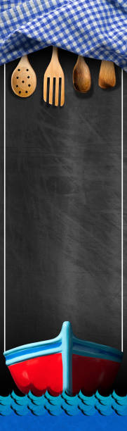 istock Seafood Menu - Blackboard with Fishing Boat 648048034