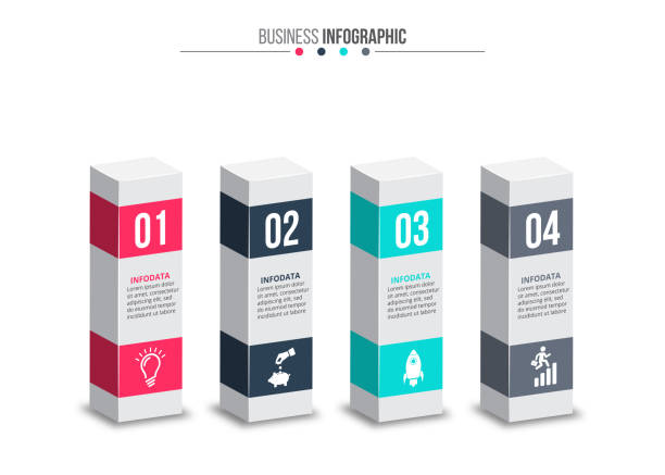 Creative concept for infographic. Business data visualization. Abstract elements of diagram with 4 steps, options, parts or processes. Vector business template for presentation. Creative concept for infographic. Process chart. architectural column stock illustrations