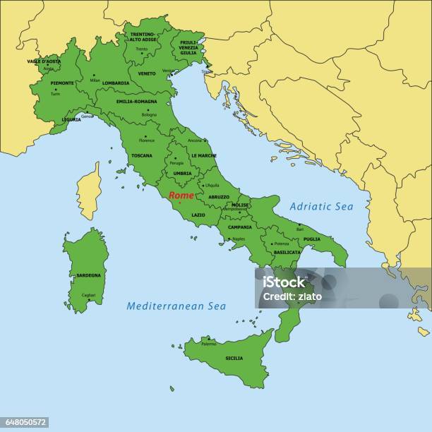 Karta Över Italien Med Regioner Och Deras Huvudstäder-vektorgrafik och fler bilder på Italien