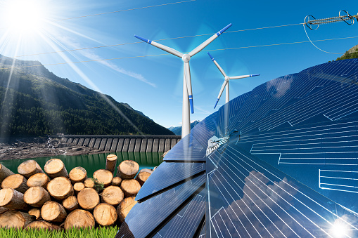 Energías renovables - eólica biomasa Solar energía hidroeléctrica photo