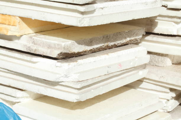 Stacked old Styrofoam panels on a construction site stock photo