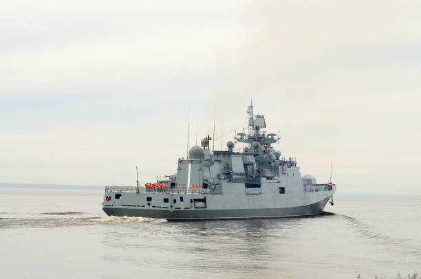 istock A warship at sea. 648061760