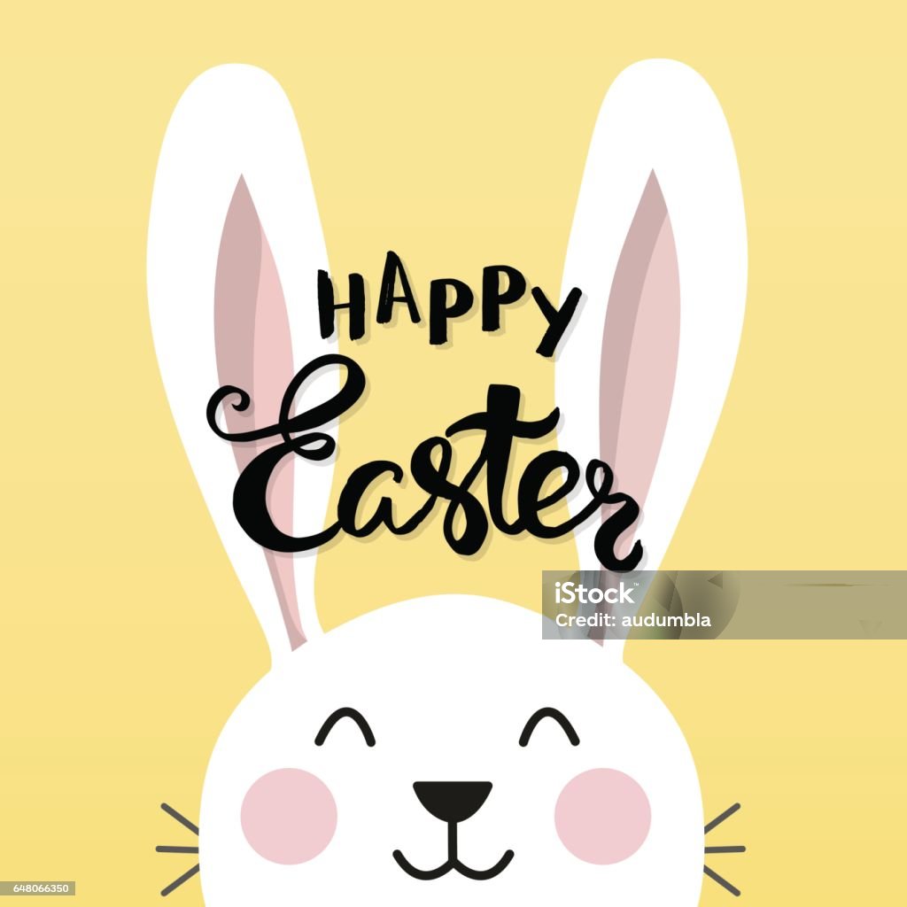 Easter poster with a cute bunny Easter poster, banner, greeting card. Cute cartoon Easter bunny characte. Hand drawn headline. Vector illustration. Easter Bunny stock vector