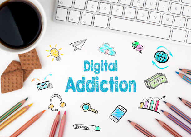 istock Digital Addiction, Business concept. White office desk 648068982