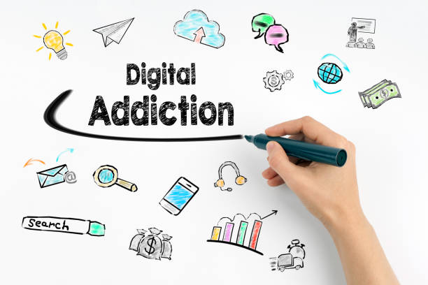istock Digital Addiction concept. Hand with marker writing 648068984