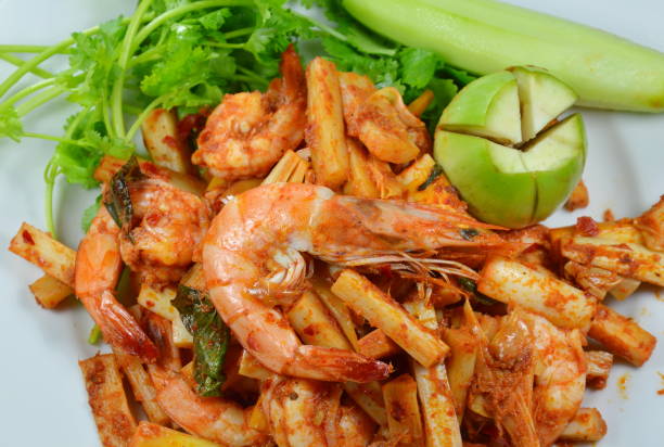 istock spicyfried shrimp with coconut shoot 648073002