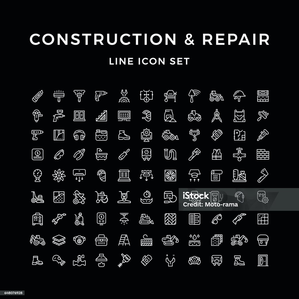 Stellen Linie Icons von Bau und Reparatur - Lizenzfrei Icon Vektorgrafik