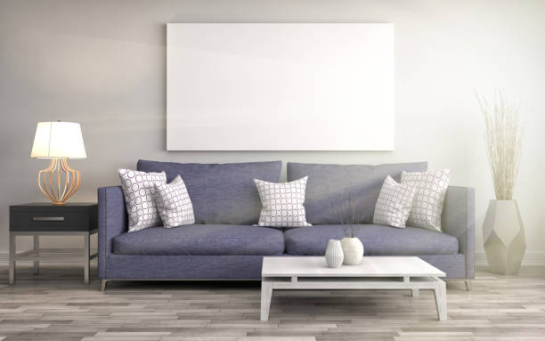 istock Mock up blank poster on the wall of interior with sofa. 3D Illustration 648077588