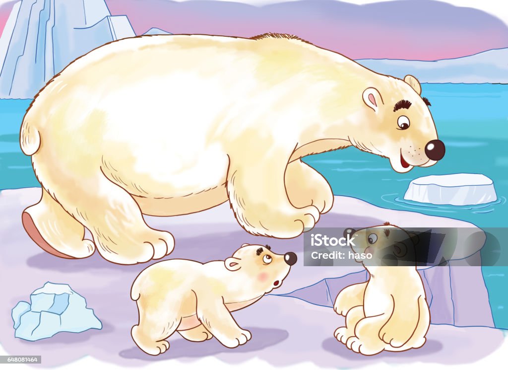 At The Zoo Arctic Animals Family Of White Bears Illustration For Children  Coloring Page Stock Illustration - Download Image Now - iStock