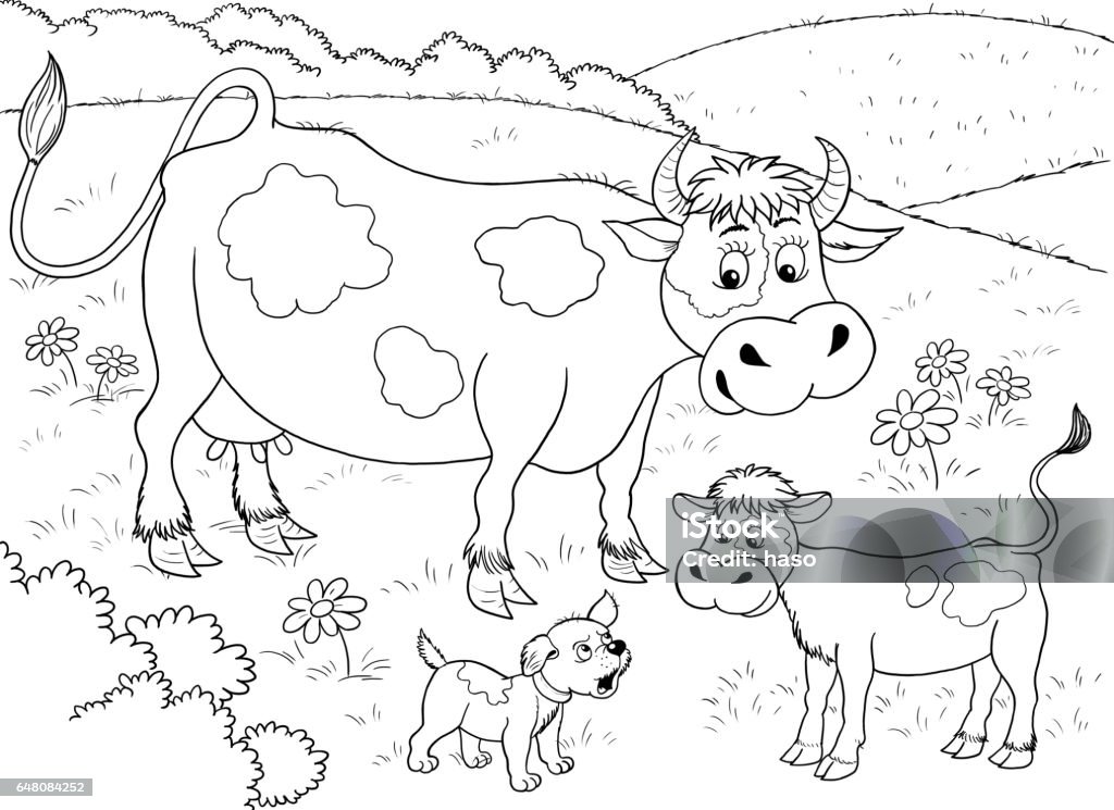 Di Peternakan Sapi Yang Lucu Dan Culf Ilustrasi Untuk Anakanak Halaman