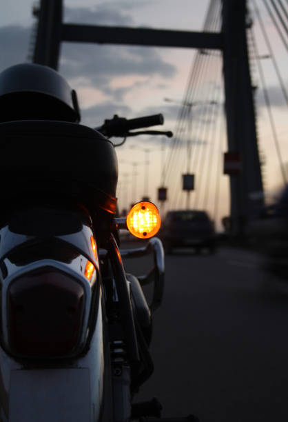 Abstract shot of a motorcycle that parked by a bridge, evening scene from Bangalore, India.