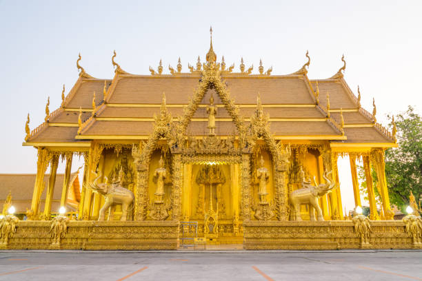 istock Wat paknam joelo architecture temple all gold color 648098352
