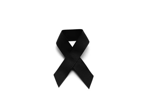 istock Black ribbon for mourning on white background 648099154