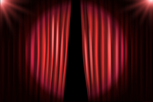 Curtains Show Script Opening Stage Curtains With Bright Projectors Vector Illustration ...
