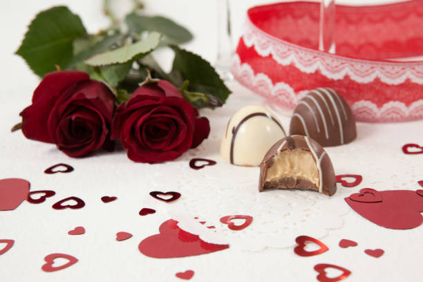 istock Bunch of roses and assorted chocolate 648113278