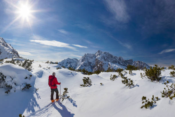 Ski touring in alps at Mount Watzmann