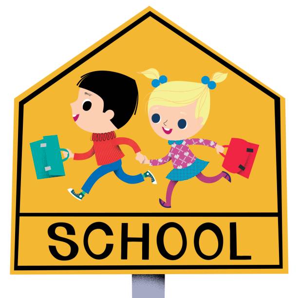 школьный знак движения зоны - crossing education child school crossing sign stock illustrations