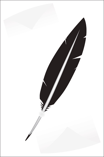 Vector feather on a white background. Quill Pen.