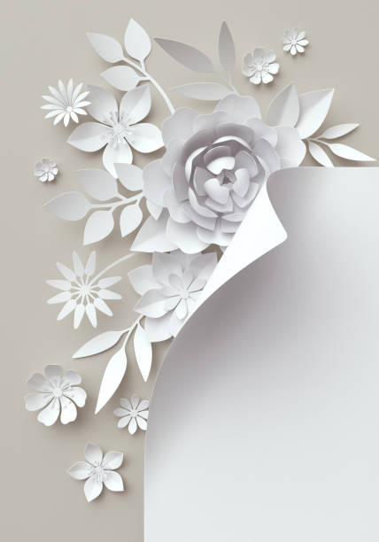 istock 3d illustration, white paper flowers, pastel decorative floral background 648132356