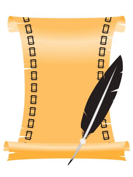 ancient scroll with a feather the vector stylized paper roll with a feather for ink clip art of scroll quill stock illustrations