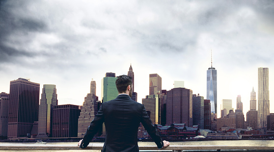 Businessman looking at New York skyline
