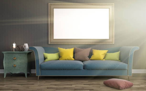 istock mock up poster frame in interior background. 3D Illustration 648145828