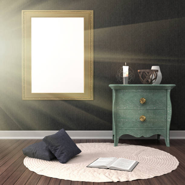 istock mock up poster frame in interior background. 3D Illustration 648145864
