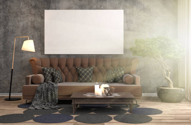 istock mock up poster frame in interior background. 3D Illustration 648146106