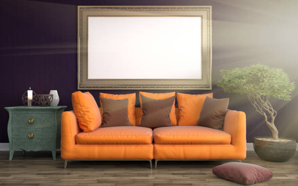 istock mock up poster frame in interior background. 3D Illustration 648146874