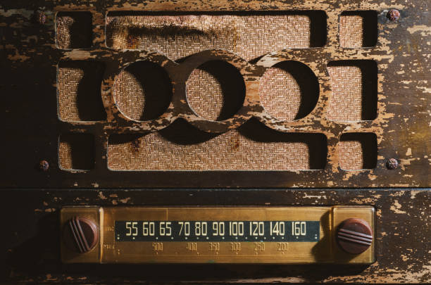 Antique AM radio close up.