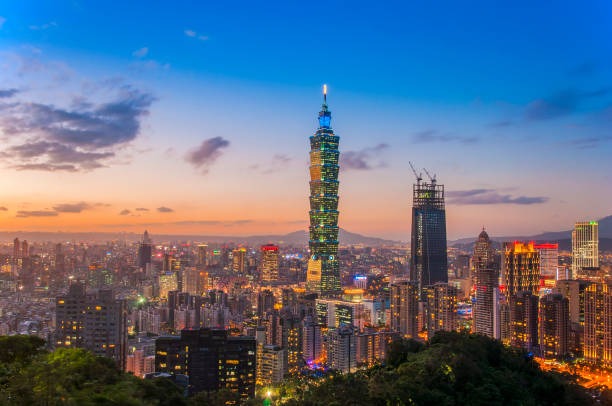 istock Taiwan city skyline at sunset in twilight time 648161906