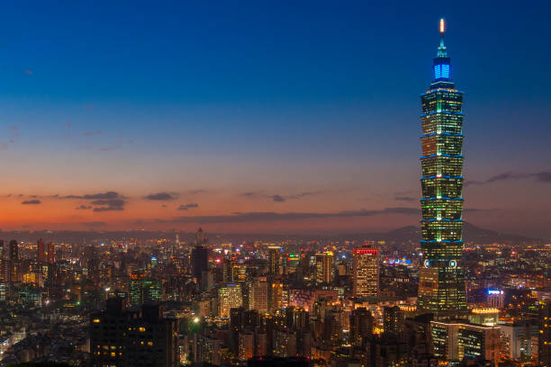 istock Taiwan city skyline at sunset in twilight time 648168928