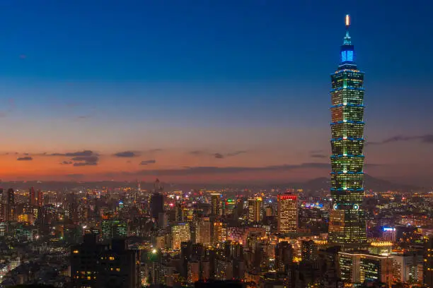 Taiwan city skyline at sunset in twilight time